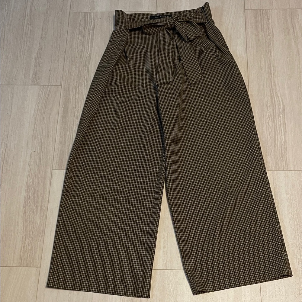 Zara Brown Checkered Wide Leg Pants